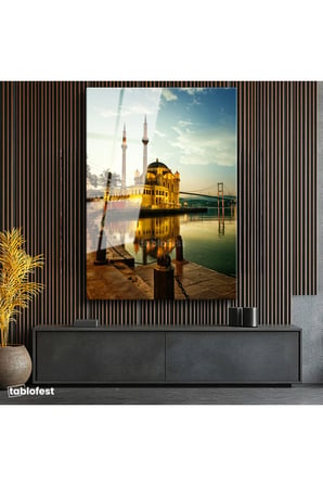 Tamperli Gerçek Cam Tablo İstanbul Ortaköy Camii ve Köprü Şehir Mimari Tablo Duvar Dekoru