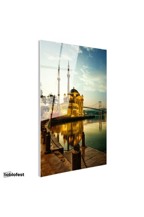 Tamperli Gerçek Cam Tablo İstanbul Ortaköy Camii ve Köprü Şehir Mimari Tablo Duvar Dekoru