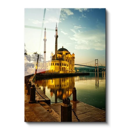 Tamperli Gerçek Cam Tablo İstanbul Ortaköy Camii ve Köprü Şehir Mimari Tablo Duvar Dekoru