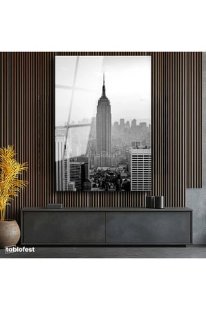 Tamperli Gerçek Cam Tablo New York Gökdelenler ve Empire State Şehir Mimari Tablo Duvar Dekoru