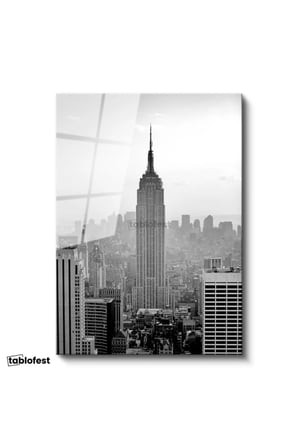 Tamperli Gerçek Cam Tablo New York Gökdelenler ve Empire State Şehir Mimari Tablo Duvar Dekoru