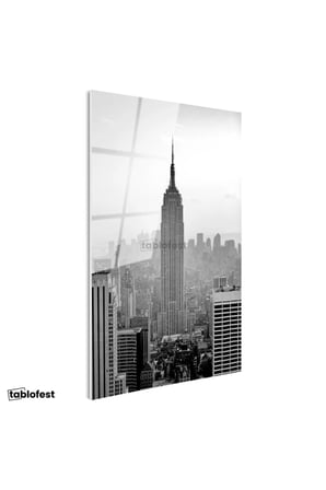 Tamperli Gerçek Cam Tablo New York Gökdelenler ve Empire State Şehir Mimari Tablo Duvar Dekoru