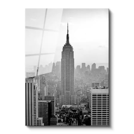 Tamperli Gerçek Cam Tablo New York Gökdelenler ve Empire State Şehir Mimari Tablo Duvar Dekoru