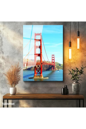 Tamperli Gerçek Cam Tablo San Francisco Kırmızı Köprü Kulesi Şehir Mimari Tablo Duvar Dekoru