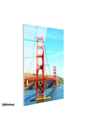Tamperli Gerçek Cam Tablo San Francisco Kırmızı Köprü Kulesi Şehir Mimari Tablo Duvar Dekoru