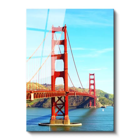 Tamperli Gerçek Cam Tablo San Francisco Kırmızı Köprü Kulesi Şehir Mimari Tablo Duvar Dekoru