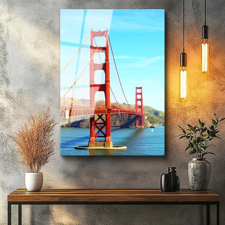 Tamperli Gerçek Cam Tablo San Francisco Kırmızı Köprü Kulesi Şehir Mimari Tablo Duvar Dekoru
