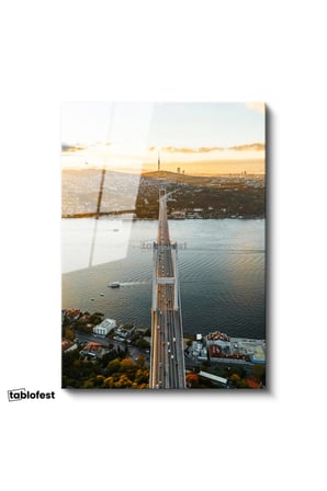Tamperli Gerçek Cam Tablo İstanbul Boğaz Köprüsü ve Trafik Akışı Şehir Mimari Tablo Duvar Dekoru