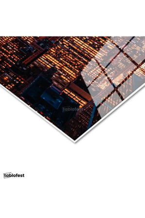 Tamperli Gerçek Cam Tablo New York Empire State Gece Manzarası Şehir Mimari Tablo Duvar Dekoru