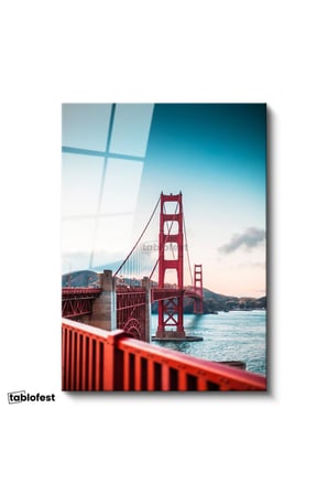Tamperli Gerçek Cam Tablo San Francisco Kırmızı Asma Köprü Şehir Mimari Tablo Duvar Dekoru