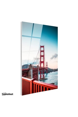 Tamperli Gerçek Cam Tablo San Francisco Kırmızı Asma Köprü Şehir Mimari Tablo Duvar Dekoru