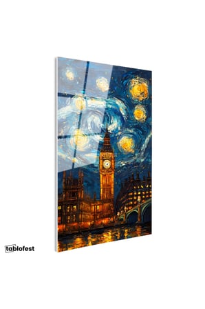 Tamperli Gerçek Cam Tablo Londra Big Ben Fantastik Gökyüzü Şehir Ve Mimari Tablo Duvar Dekoru