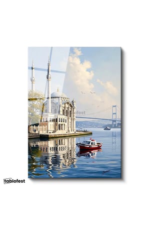 Tamperli Gerçek Cam Tablo Ortaköy Camii Ve Deniz Manzarası Şehir Ve Mimari Tablo Duvar Dekoru
