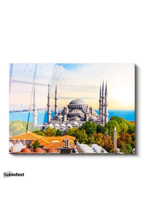 Tamperli Gerçek Cam Tablo Sultanahmet Camii ve Ağaçlar Şehir Mimari Tablo Duvar Dekoru