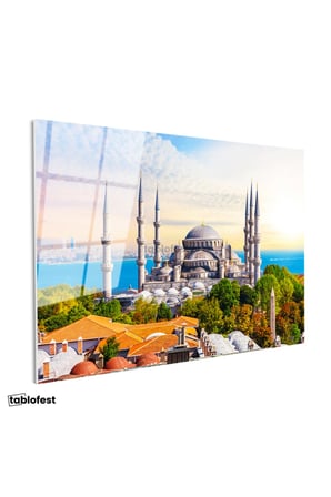 Tamperli Gerçek Cam Tablo Sultanahmet Camii ve Ağaçlar Şehir Mimari Tablo Duvar Dekoru