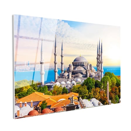 Tamperli Gerçek Cam Tablo Sultanahmet Camii ve Ağaçlar Şehir Mimari Tablo Duvar Dekoru