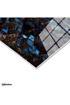 Tamperli Gerçek Cam Tablo New York Manhattan Şehir Manzarası Şehir Mimari Tablo Duvar Dekoru