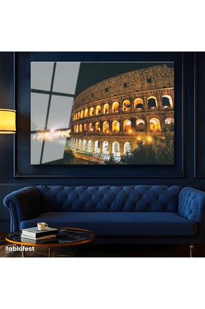Tamperli Gerçek Cam Tablo Roma Kolezyum Gece Aydınlatması Şehir Mimari Tablo Duvar Dekoru