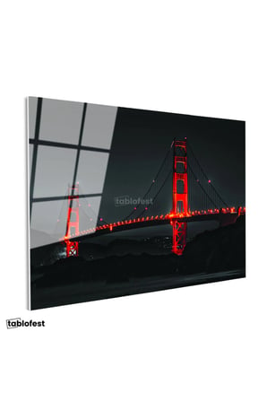 Tamperli Gerçek Cam Tablo Golden Gate Köprüsü Gece Aydınlatması Şehir Mimari Tablo Duvar Dekoru