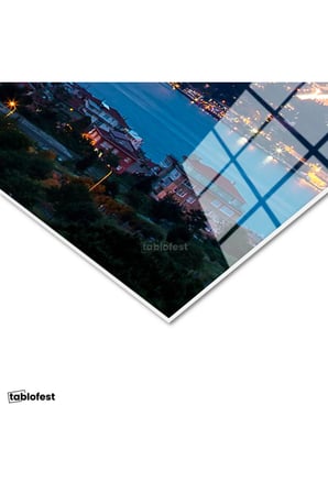 Tamperli Gerçek Cam Tablo İstanbul Boğaz Köprüsü Gece Şehir Mimari Tablo Duvar Dekoru