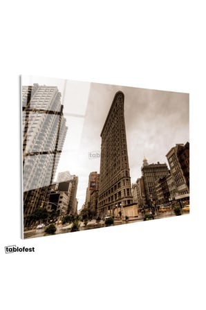 Tamperli Gerçek Cam Tablo New York Flatiron Binası Şehir Mimari Tablo Duvar Dekoru