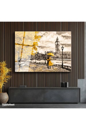 Tamperli Gerçek Cam Tablo Londra Big Ben Ve Sonbahar Teması Şehir Ve Mimari Tablo Duvar Dekoru