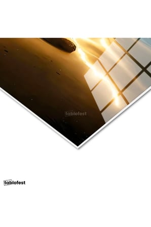 Tamperli Gerçek Cam Tablo Gece Sahili Ay Işığı ve Kayalıklar Manzara Ve Doğa Tablosu Duvar Dekoru