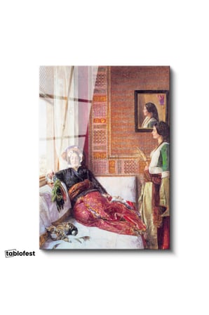 Tamperli Gerçek Cam Tablo Harem Odasında Dinlenen Sultanlar Osmanlı Tablosu Duvar Dekoru