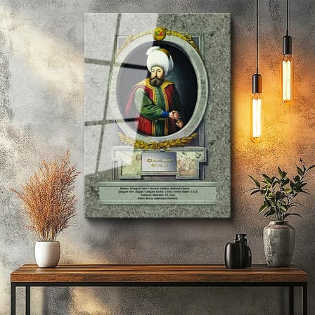 Tamperli Gerçek Cam Tablo Osman Gazi Han Padişah Portresi Osmanlı Tablosu Duvar Dekoru