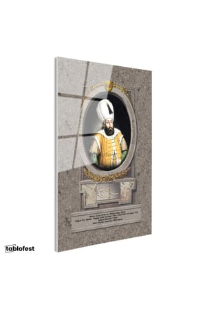 Tamperli Gerçek Cam Tablo Üçüncü Mehmed Han Padişah Portresi Osmanlı Tablosu Duvar Dekoru