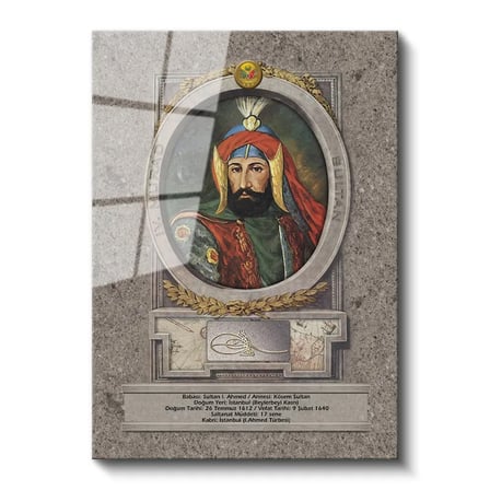 Tamperli Gerçek Cam Tablo Sultan I Ahmed Portresi Osmanlı Tablosu Duvar Dekoru