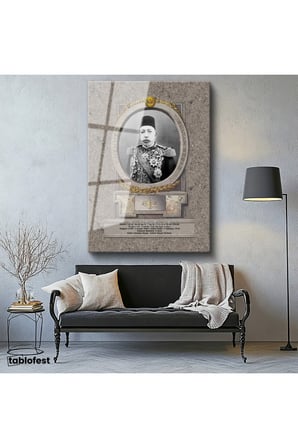 Tamperli Gerçek Cam Tablo Sultan Mehmed Reşad Portresi Osmanlı Tablosu Duvar Dekoru