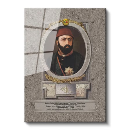 Tamperli Gerçek Cam Tablo Sultan Abdülaziz Portresi Osmanlı Tablosu Duvar Dekoru