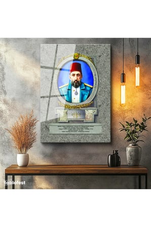Tamperli Gerçek Cam Tablo Sultan II Abdülhamid Portresi Osmanlı Tablosu Duvar Dekoru