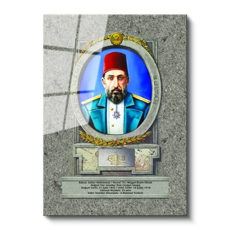 Tamperli Gerçek Cam Tablo Sultan II Abdülhamid Portresi Osmanlı Tablosu Duvar Dekoru