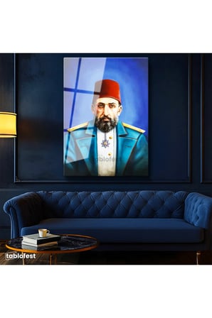 Tamperli Gerçek Cam Tablo Sultan II Abdülhamid Modern Yorum Portresi Osmanlı Tablosu Duvar Dekoru