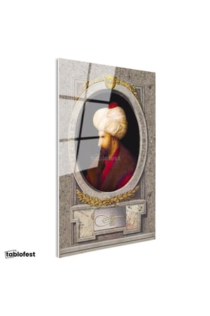 Tamperli Gerçek Cam Tablo Fatih Sultan Mehmed Profil Portresi Osmanlı Tablosu Duvar Dekoru