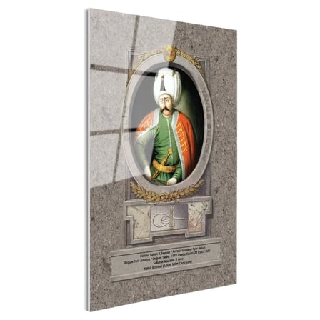 Tamperli Gerçek Cam Tablo Yavuz Sultan Selim Klasik Portre Osmanlı Tablosu Duvar Dekoru