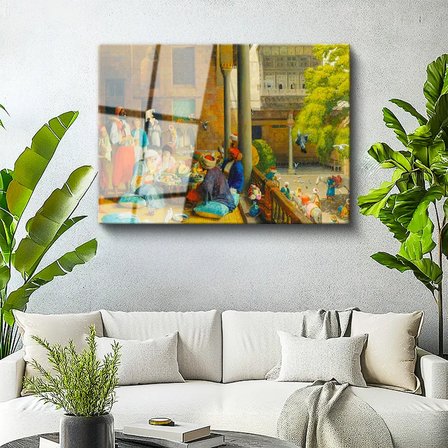 Tamperli Gerçek Cam Tablo Avluda Meyve Ziyafeti Osmanlı Tablosu Duvar Dekoru