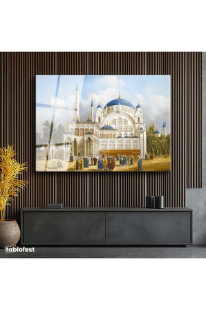 Tamperli Gerçek Cam Tablo Tarihi Külliye Meydanı Osmanlı Tablosu Duvar Dekoru