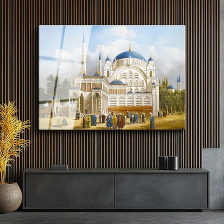 Tamperli Gerçek Cam Tablo Tarihi Külliye Meydanı Osmanlı Tablosu Duvar Dekoru