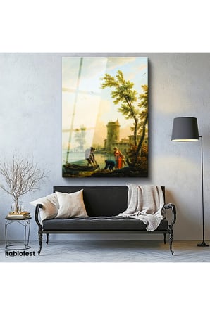 Tamperli Gerçek Cam Tablo C.J. Vernet Balıkçılar Kıyı Kulesi Deniz Kenarı Ressam Tablosu Dekoru