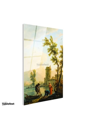 Tamperli Gerçek Cam Tablo C.J. Vernet Balıkçılar Kıyı Kulesi Deniz Kenarı Ressam Tablosu Dekoru
