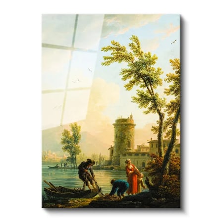 Tamperli Gerçek Cam Tablo C.J. Vernet Balıkçılar Kıyı Kulesi Deniz Kenarı Ressam Tablosu Dekoru