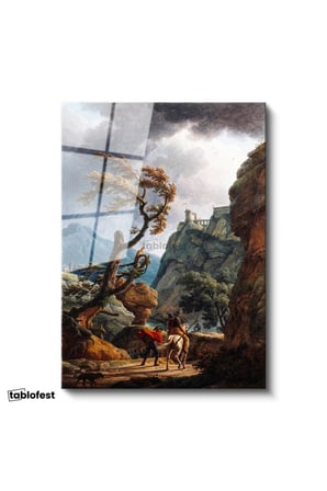Tamperli Gerçek Cam Tablo C.J. Vernet Kale Manzarası Öncesi Yağmurlu Atmosfer Ressam Tablosu Dekoru