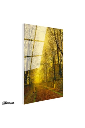 Tamperli Gerçek Cam Tablo J.A. Grimshaw Sonbahar Yolu Yürüyen Figür Gündoğumu Ressam Tablosu Dekoru