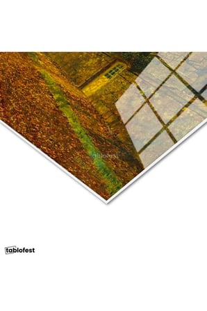Tamperli Gerçek Cam Tablo J.A. Grimshaw Sonbahar Yolu Yürüyen Figür Gündoğumu Ressam Tablosu Dekoru