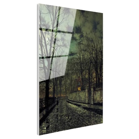 Tamperli Gerçek Cam Tablo J.A. Grimshaw Yağmurlu Sokak Figürlü Gece Manzarası Ressam Tablosu Dekoru