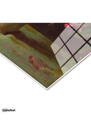 Tamperli Gerçek Cam Tablo M.C.J. Vazoda İris ve Şakayık Çiçekleri Masa Üstü Ressam Tablosu Dekoru