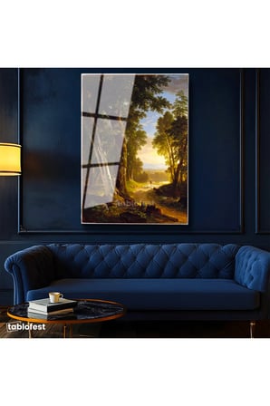 Tamperli Gerçek Cam Tablo Asher Durand Orman İçi Patika Yürüyen Figür Ressam Tablosu Dekoru